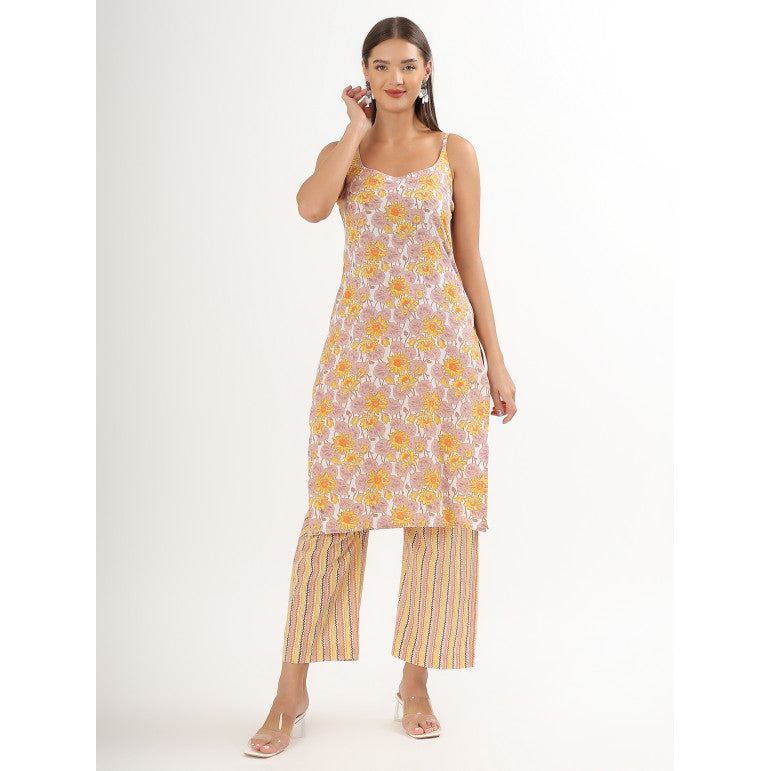 Floral Glint Spaghetti Kurta Set - qivii