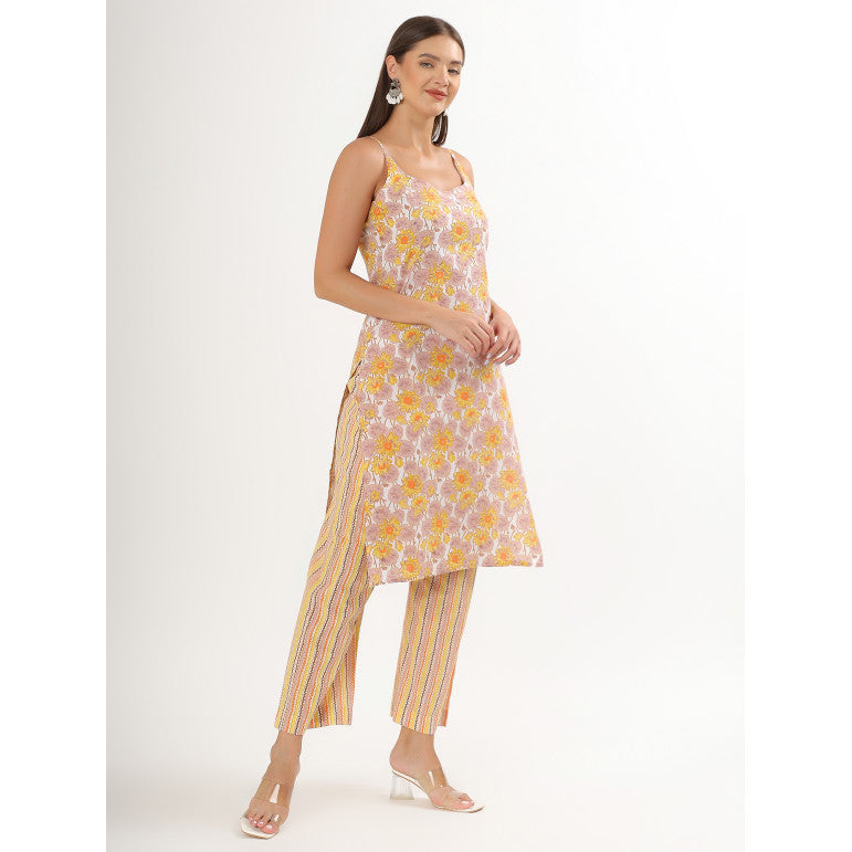 Floral Glint Spaghetti Kurta Set - qivii