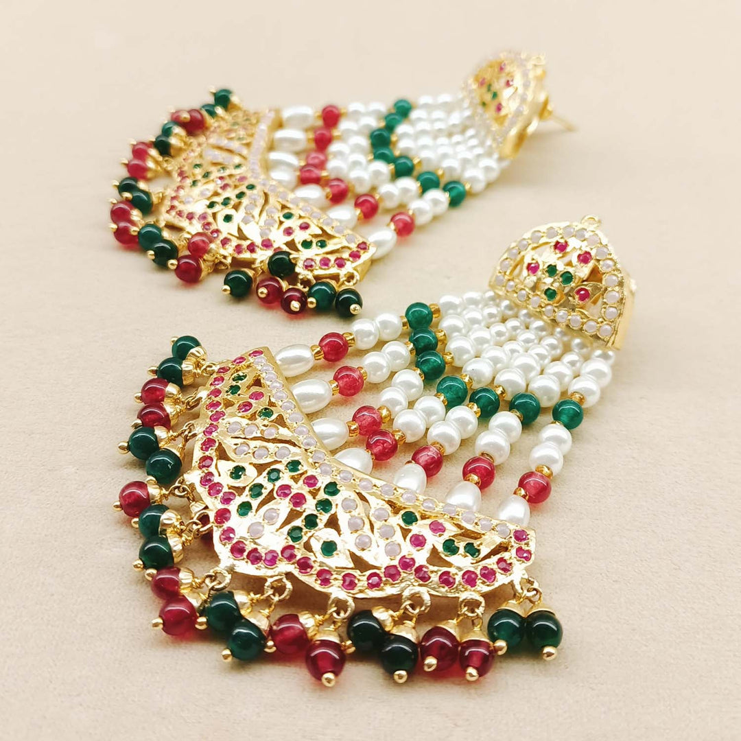 Arundhati Gold Plated Ruby And Green Stones Jadau Earrings