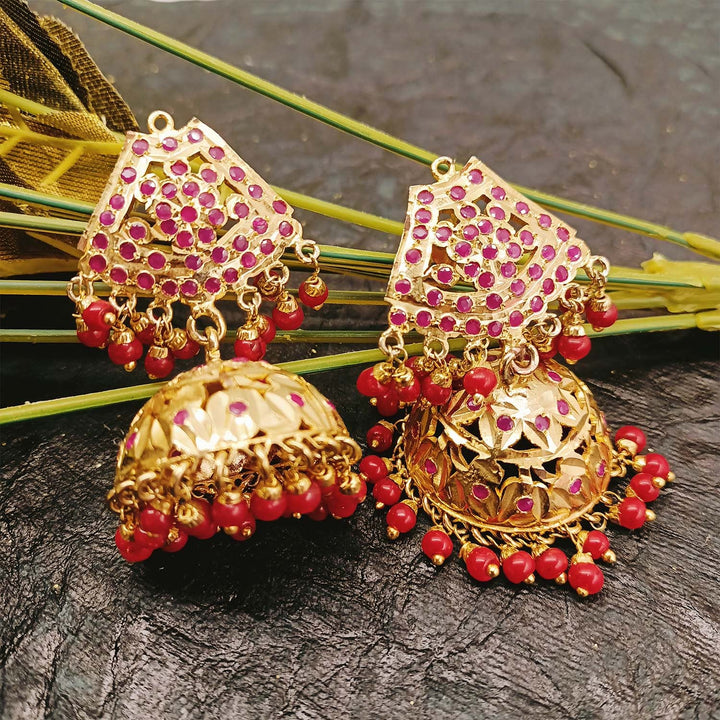 Arunima Gold Plated Jadau Ruby Jhumki