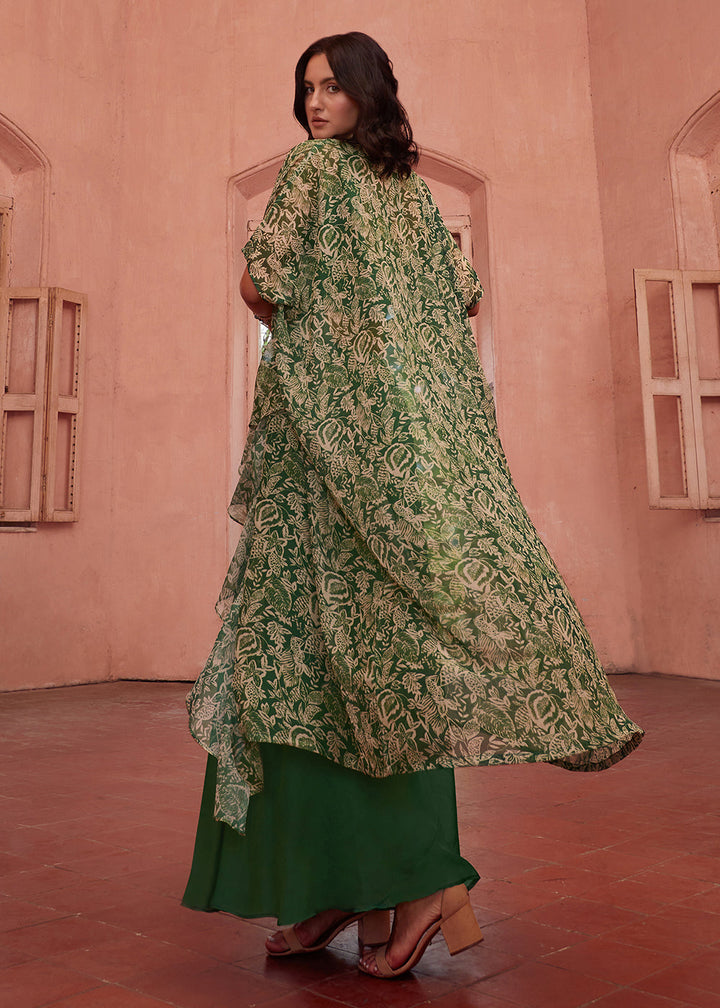 Stunning Green Designer Crop Top Style Sharara Suit