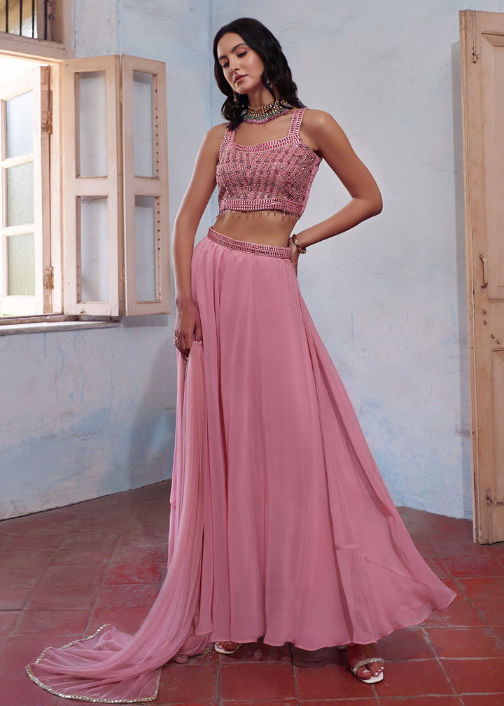 Stunning Pink Designer Crop Top Style Sharara Suit