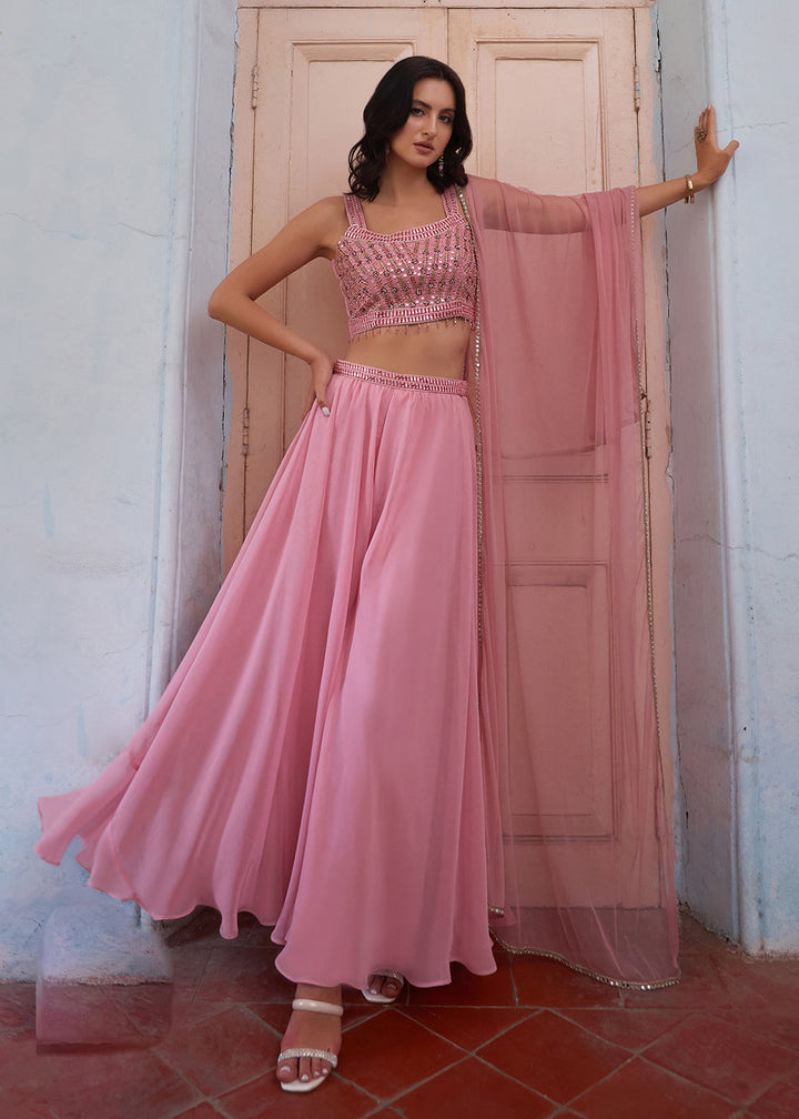 Stunning Pink Designer Crop Top Style Sharara Suit