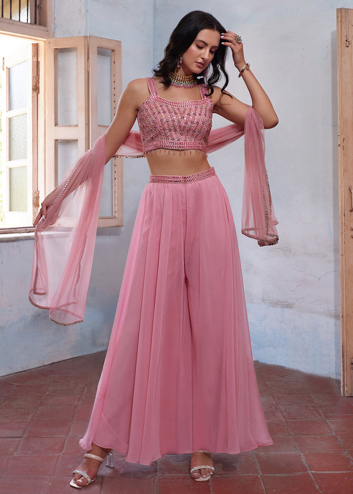 Stunning Pink Designer Crop Top Style Sharara Suit