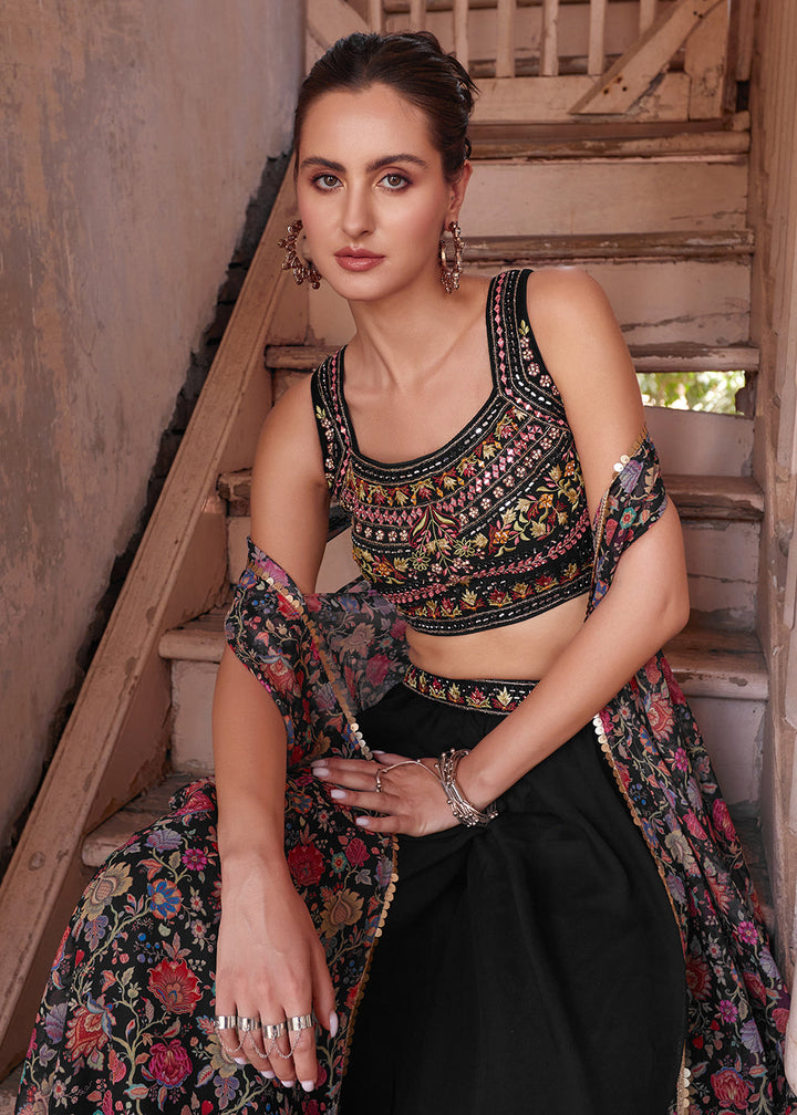 Beautiful and elegant black crop top style sharara suit for women