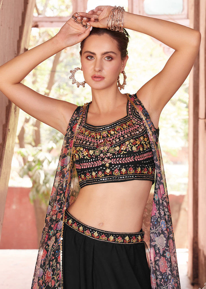 Elegant and stylish black crop top with flared sharara pants for a fashionable look