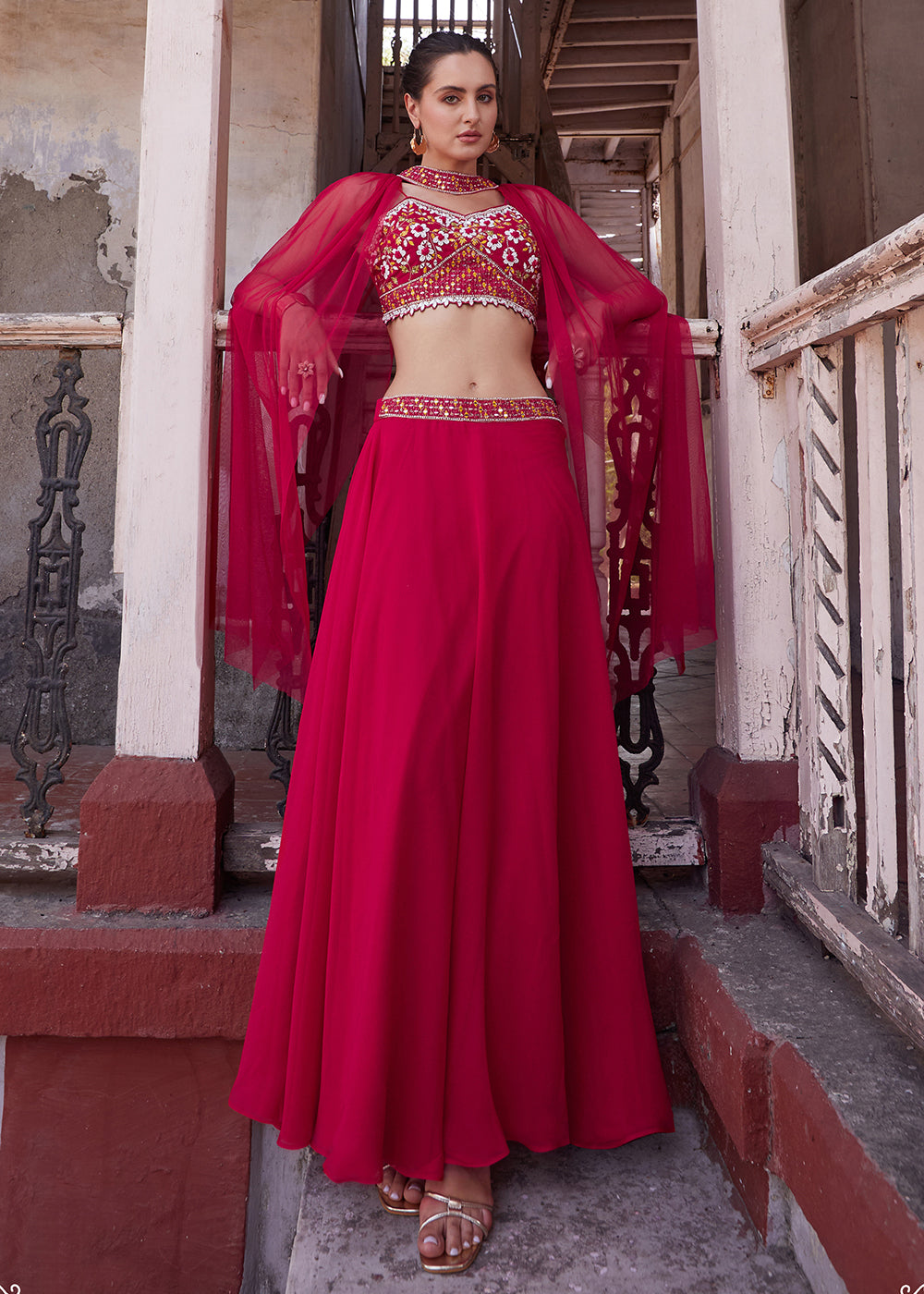 Rani Pink Designer Crop Top Style Lehenga Choli