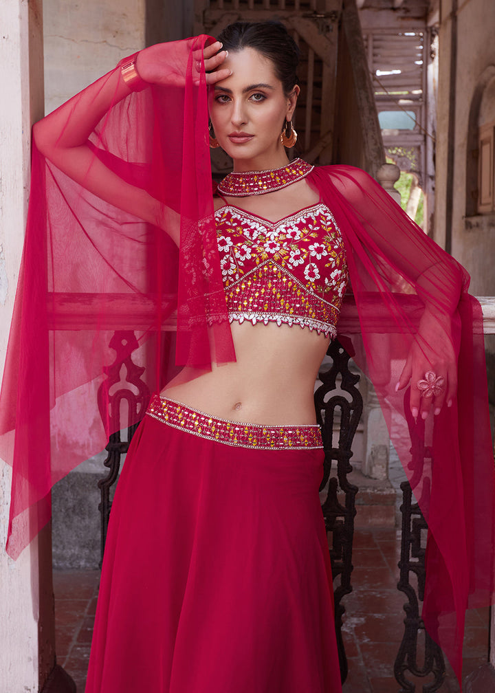 Rani Pink Designer Crop Top Style Lehenga Choli