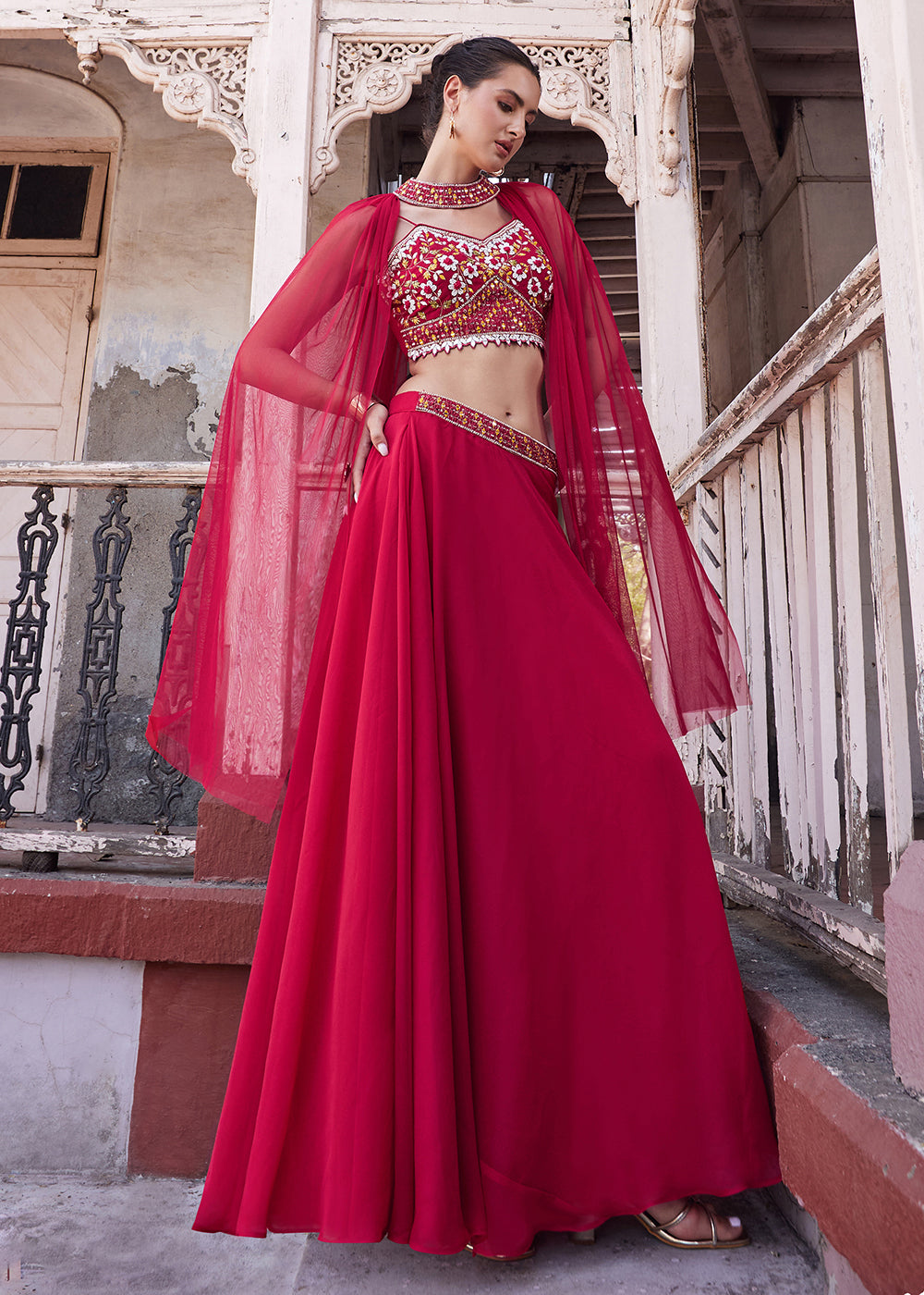 Rani Pink Designer Crop Top Style Lehenga Choli