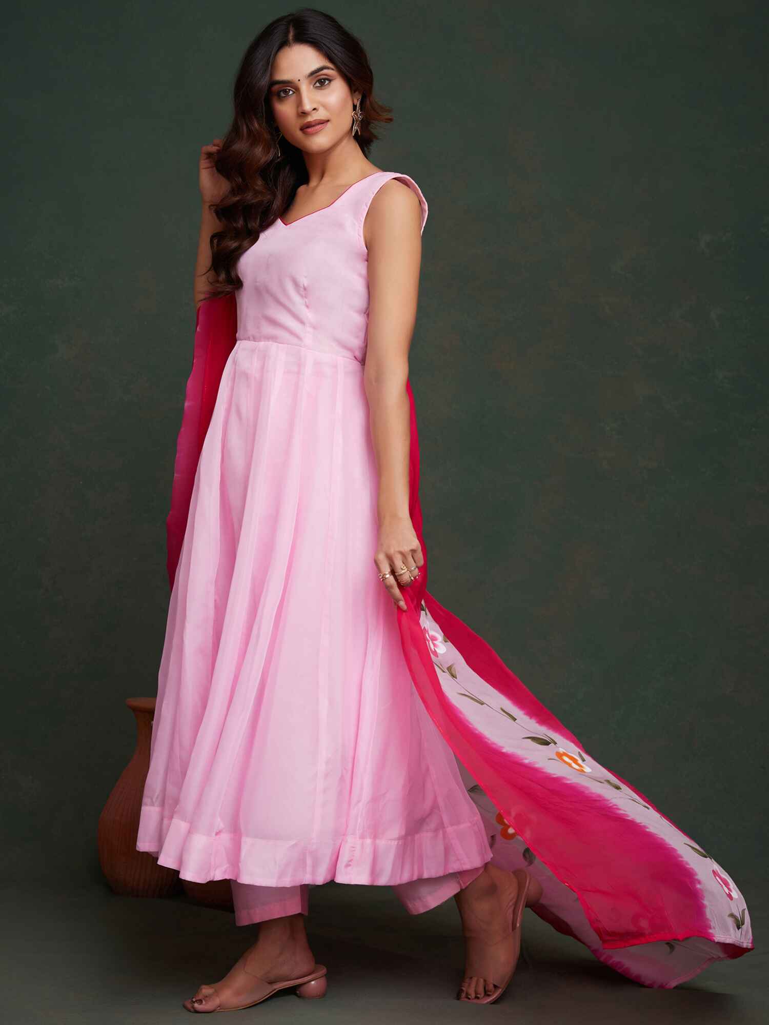 Fabulous Pink Organza Event Wear Anarkali Suit With Dupatta - Elegant and stylish traditional Indian outfit for special occasions