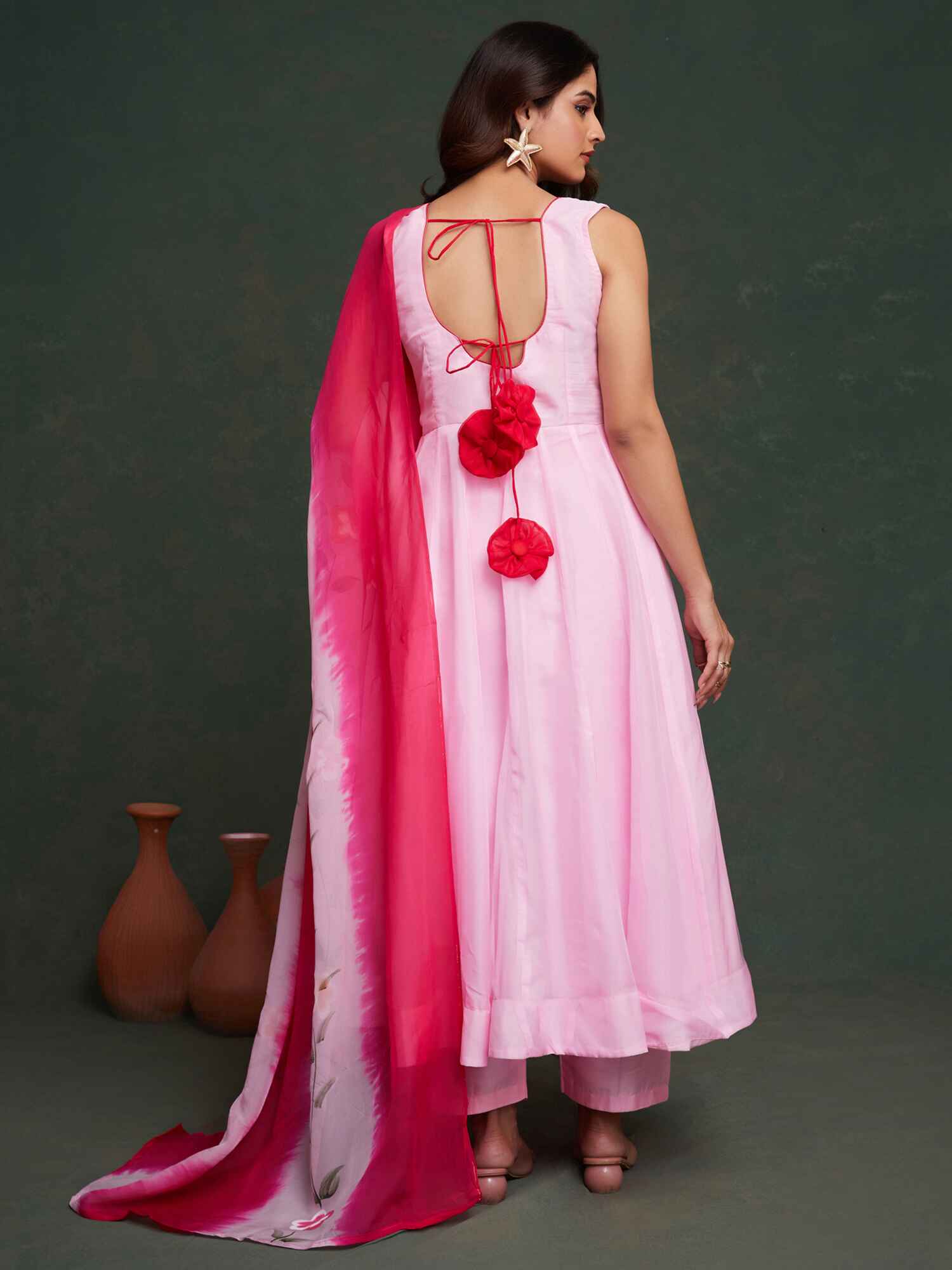 Fabulous Pink Organza Anarkali Suit with Dupatta for Special Events