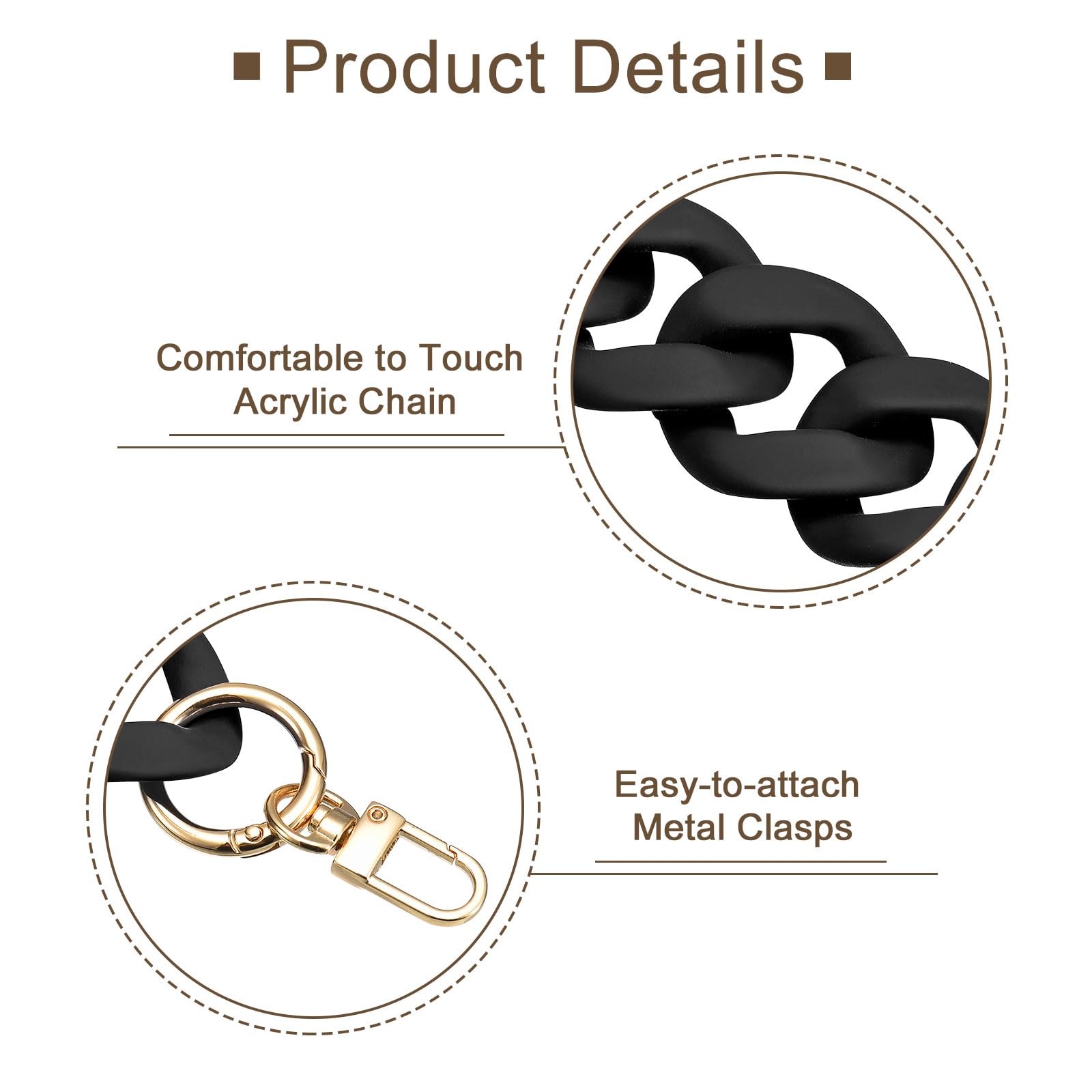 Acrylic Flat Purse Chain Strap | 17.7" Lightweight Handbag Replacement Strap with Metal Buckles