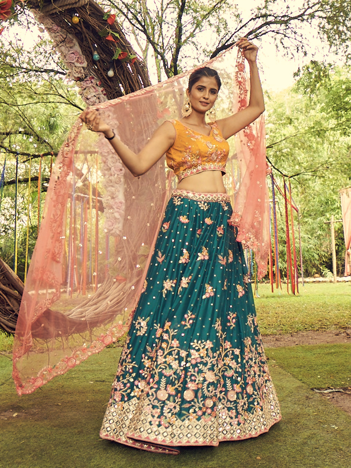 Pure Georgette Sequinse Work Stitched Lehenga