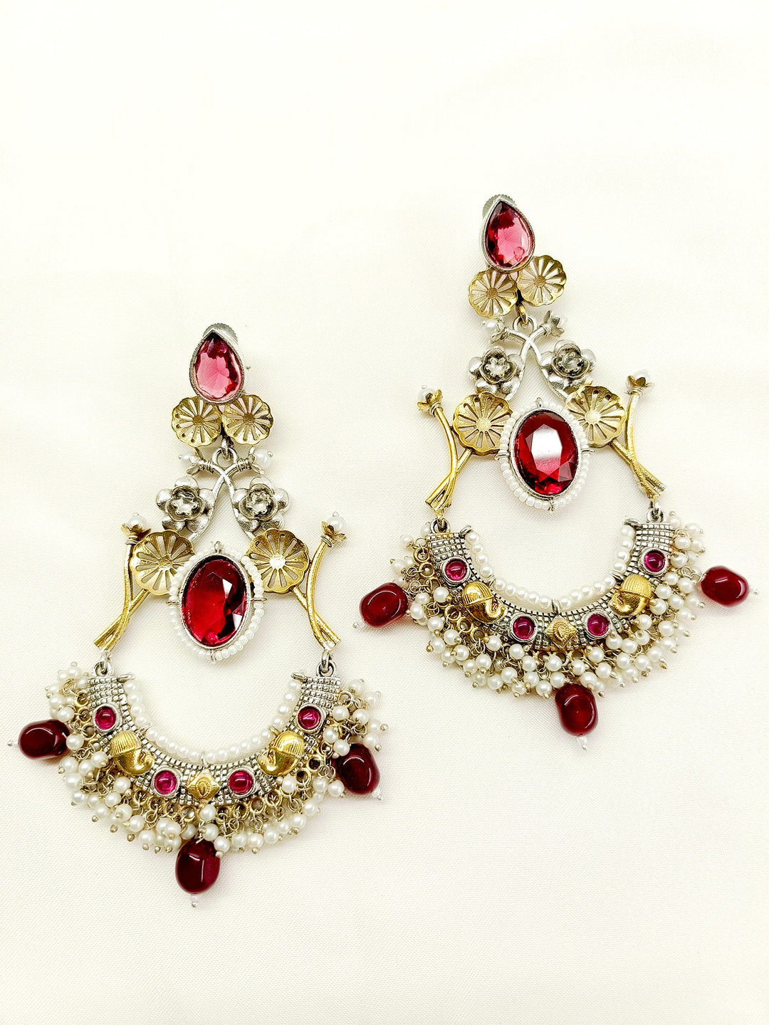 Vineta Maroon Oxidized Earrings