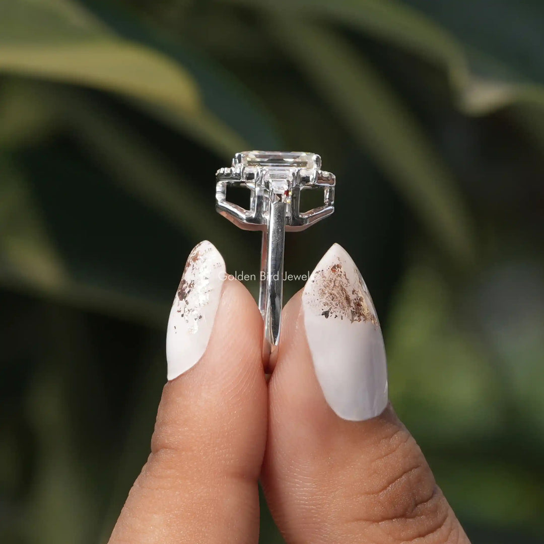 Asscher Cut Moissanite Halo Engagement Ring