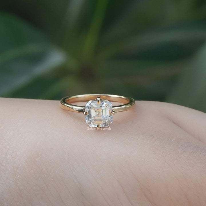 Colorless Asscher Cut Moissanite Engagement Ring