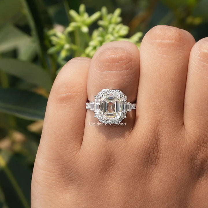 Asscher Cut Moissanite Halo Engagement Ring