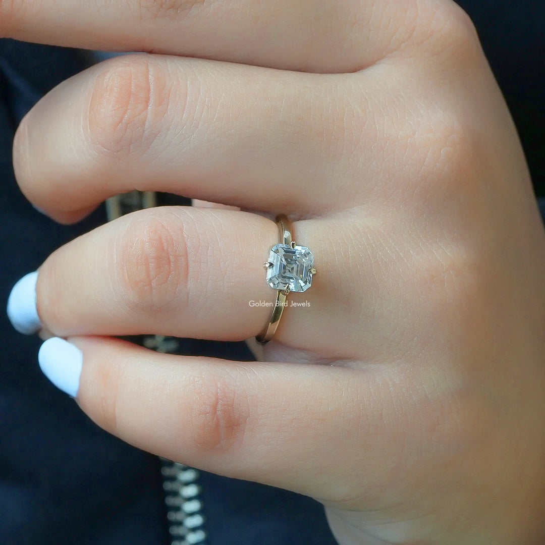 Colorless Asscher Cut Moissanite Engagement Ring