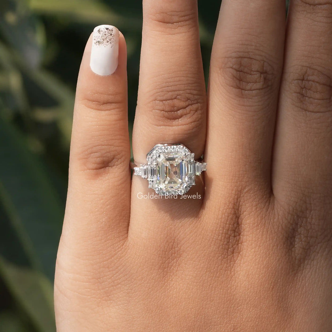 Asscher Cut Moissanite Halo Engagement Ring