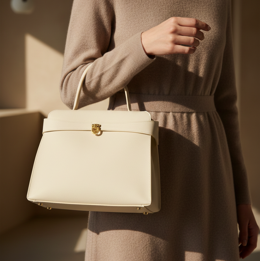 Aurelle Ivory In Pure Leather  - By Qivii