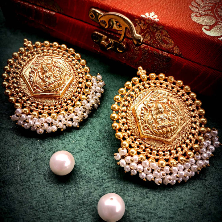 Manisha White Pearl Gold Plated Temple Antique Tops