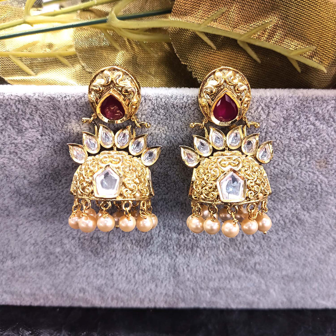 Arpita Ruby Stone Gold Plated Kundan Jhumki