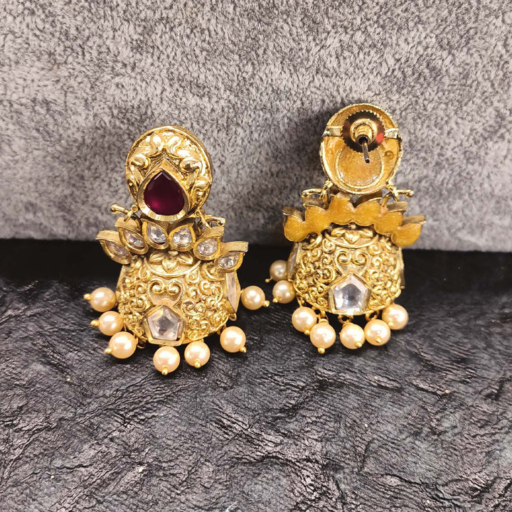 Arpita Ruby Stone Gold Plated Kundan Jhumki