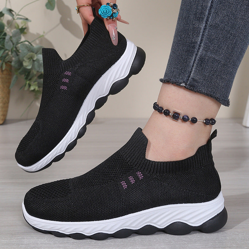 Black Women's Avenleigh Knit Slip-On Sneakers by Bootara with breathable mesh, round toe, casual style, available in US sizes 5-10.5