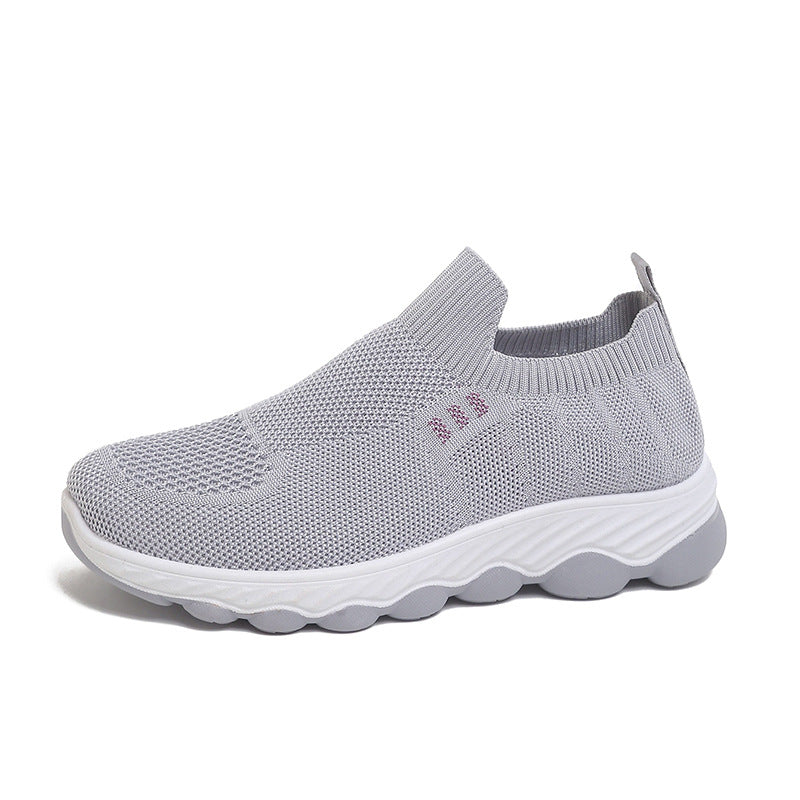 Women's gray Avenleigh Knit Slip-On Sneakers by Bootara, breathable mesh casual shoes with round toes for US sizes 5-10.5.