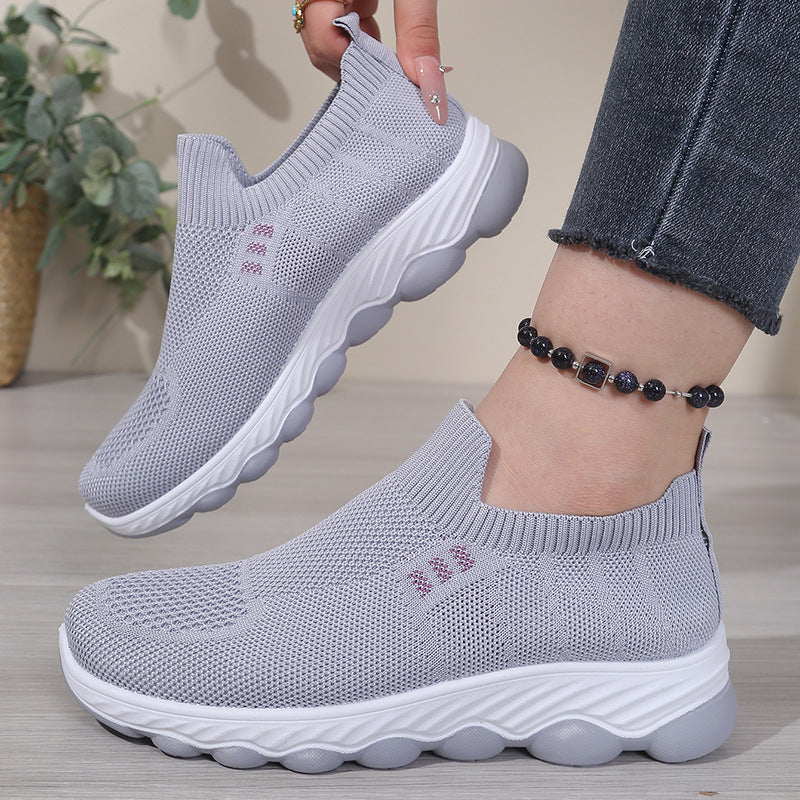 Women's Avenleigh Knit Slip-On Sneakers by Bootara in gray, breathable mesh casual shoes with round toes for comfortable everyday wear.