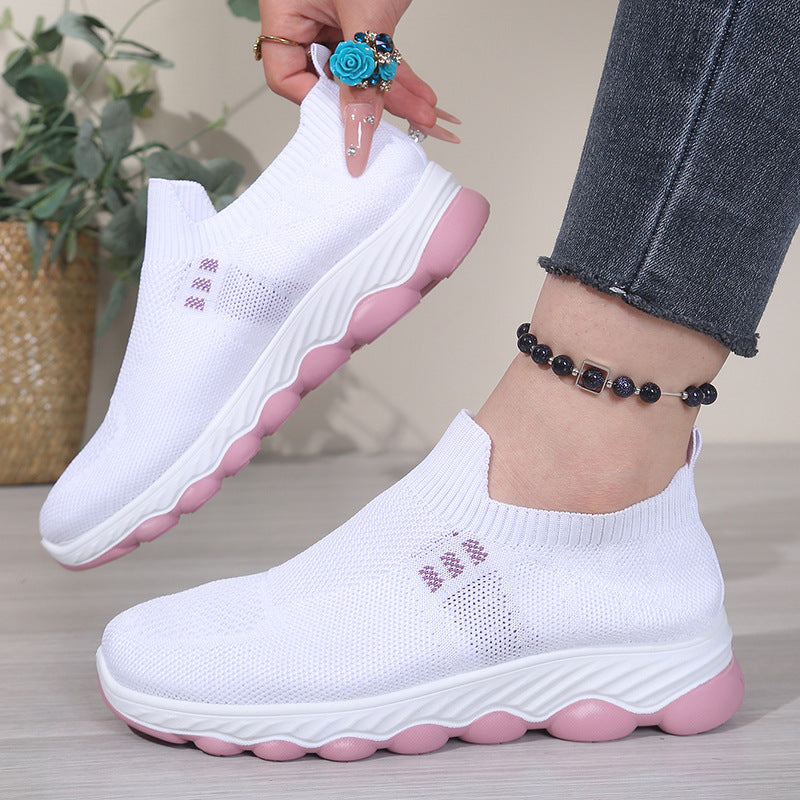 White women's Avenleigh Knit Slip-On Sneakers by Bootara with breathable mesh and round toe, casual footwear for US sizes 5-10.5.