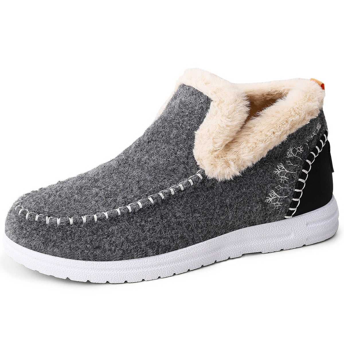 Women's Bootara Wrenvale gray faux fur-lined winter slip-on moccasins with round toes, available in US sizes 5 to 12.