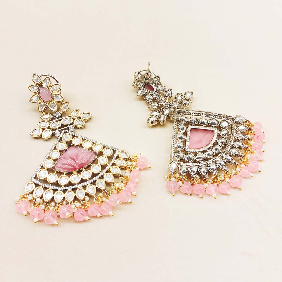 Dipti Diamond Work Rhodium Plated Victorian Earring With Pink Stones