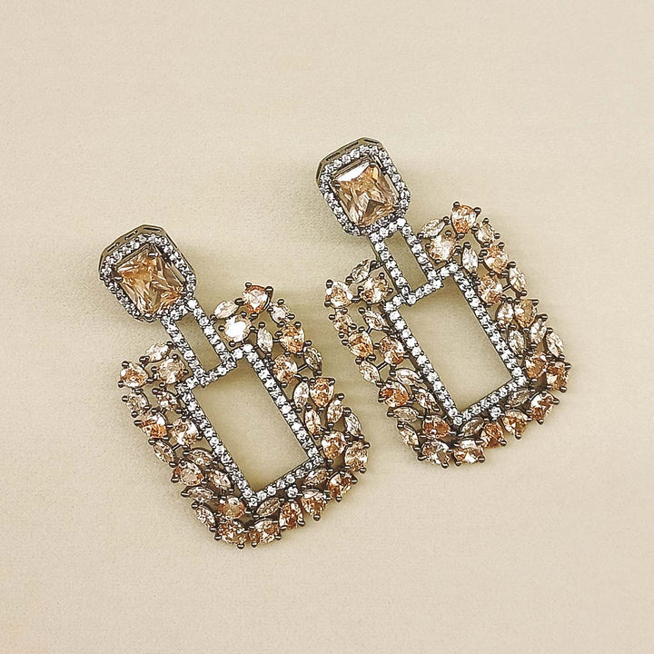 Disha Diamond Work Rhodium Plated Copper Victorian Earrings