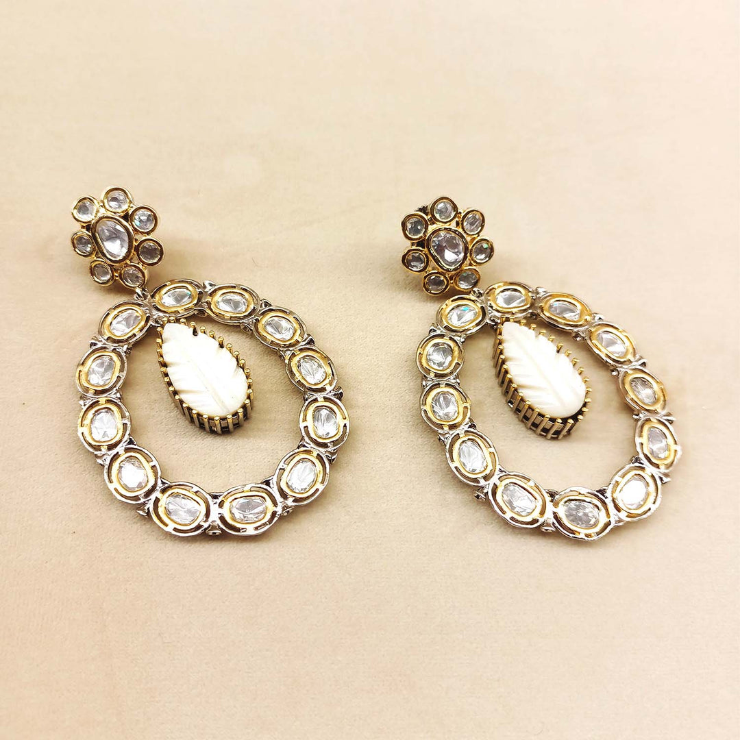 Divya Off White Diamond Work Victorian Kundan Earrings