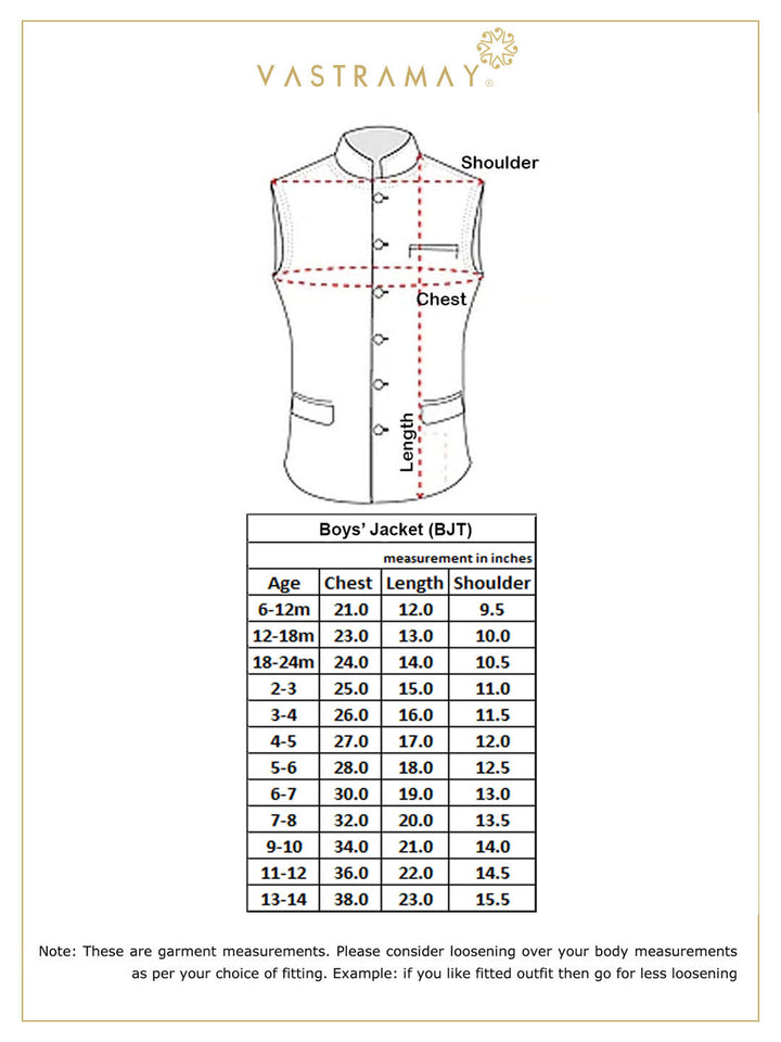 VASTRAMAY Boys' Green Cotton Silk Blend Nehru Jacket