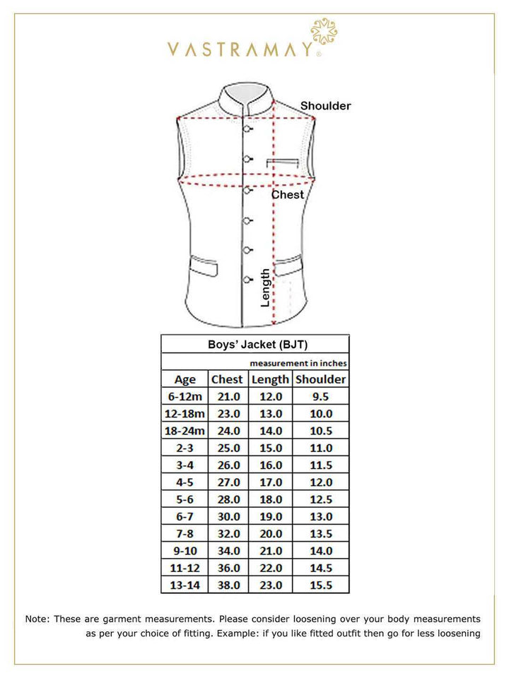 Vastramay Boys' Grey Cotton Silk Blend Nehru Jacket