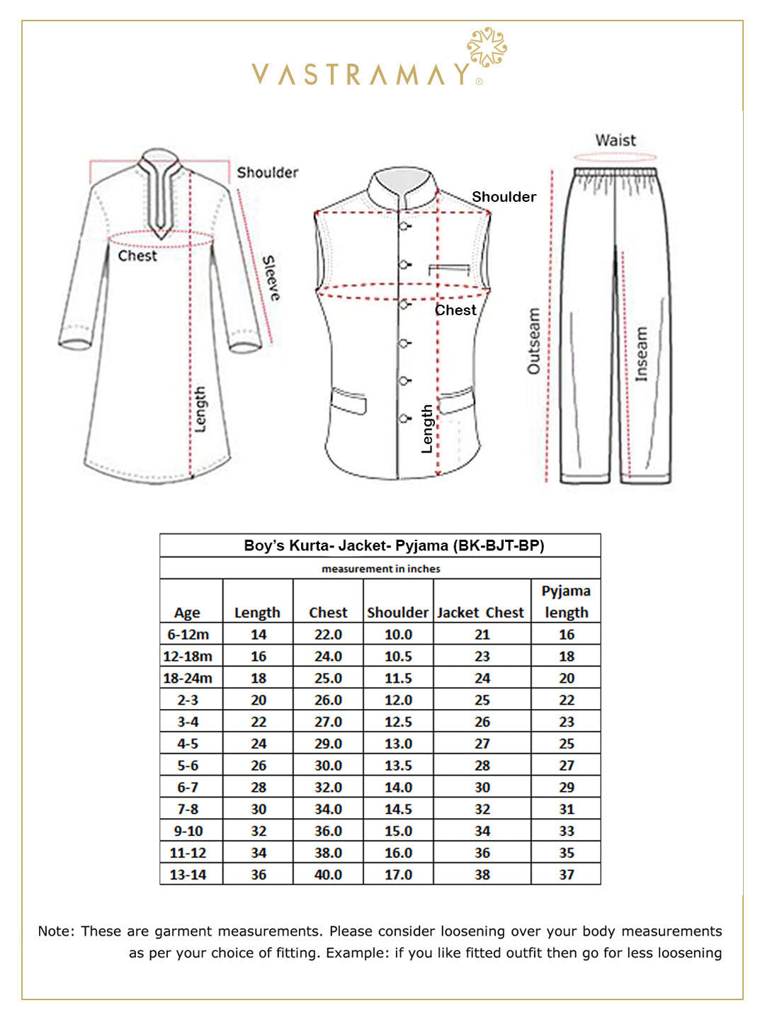 Vastramay Boys Orange, Purple And White Jacket, Kurta and Pyjama Set