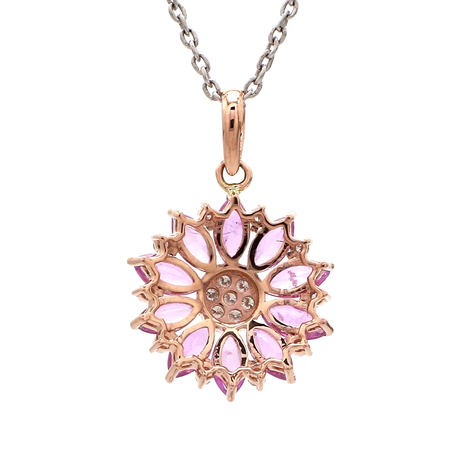 Pink Sapphire Flower Diamond Pendant Gold - qivii