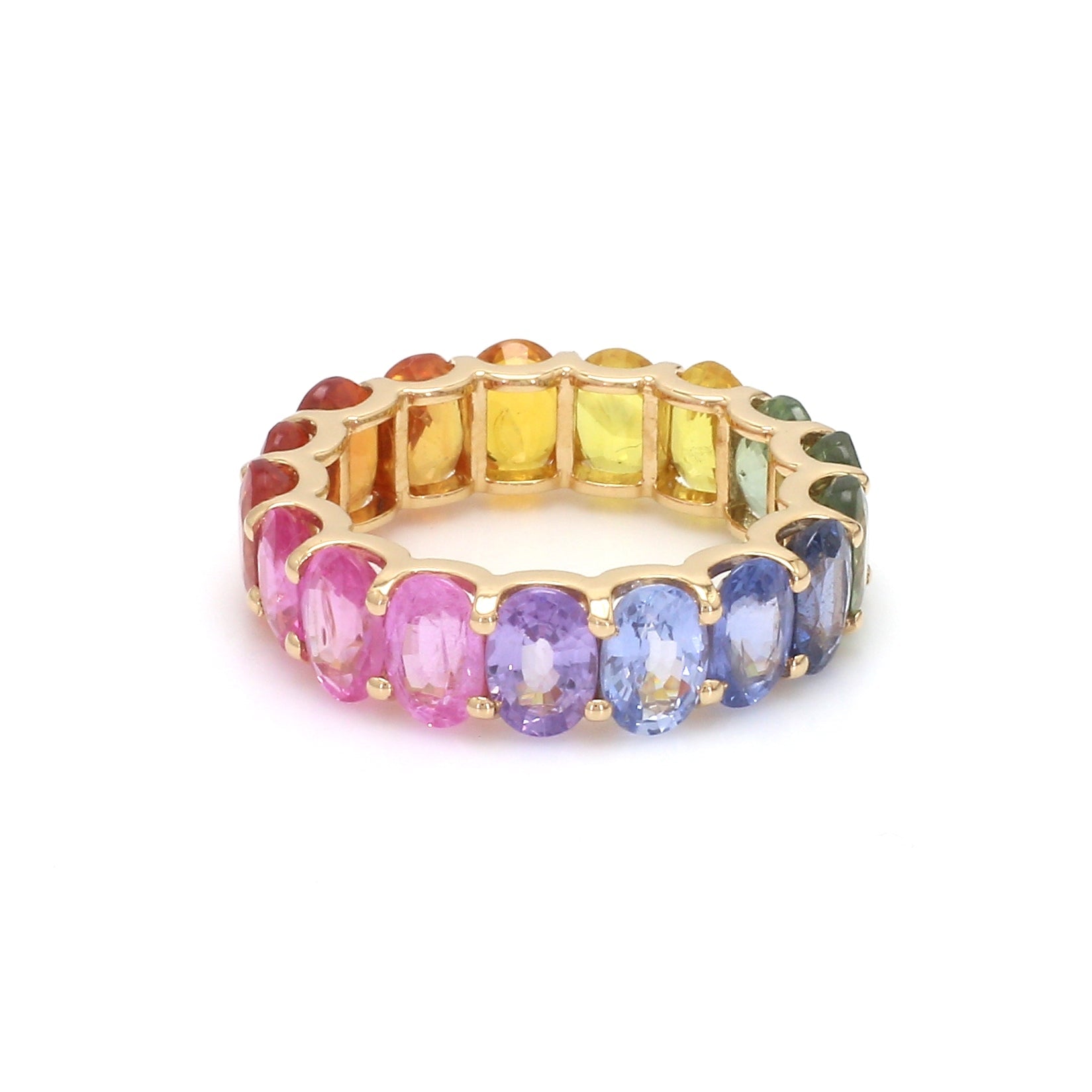 Rainbow Sapphire Oval U Shape Prong Ring - qivii