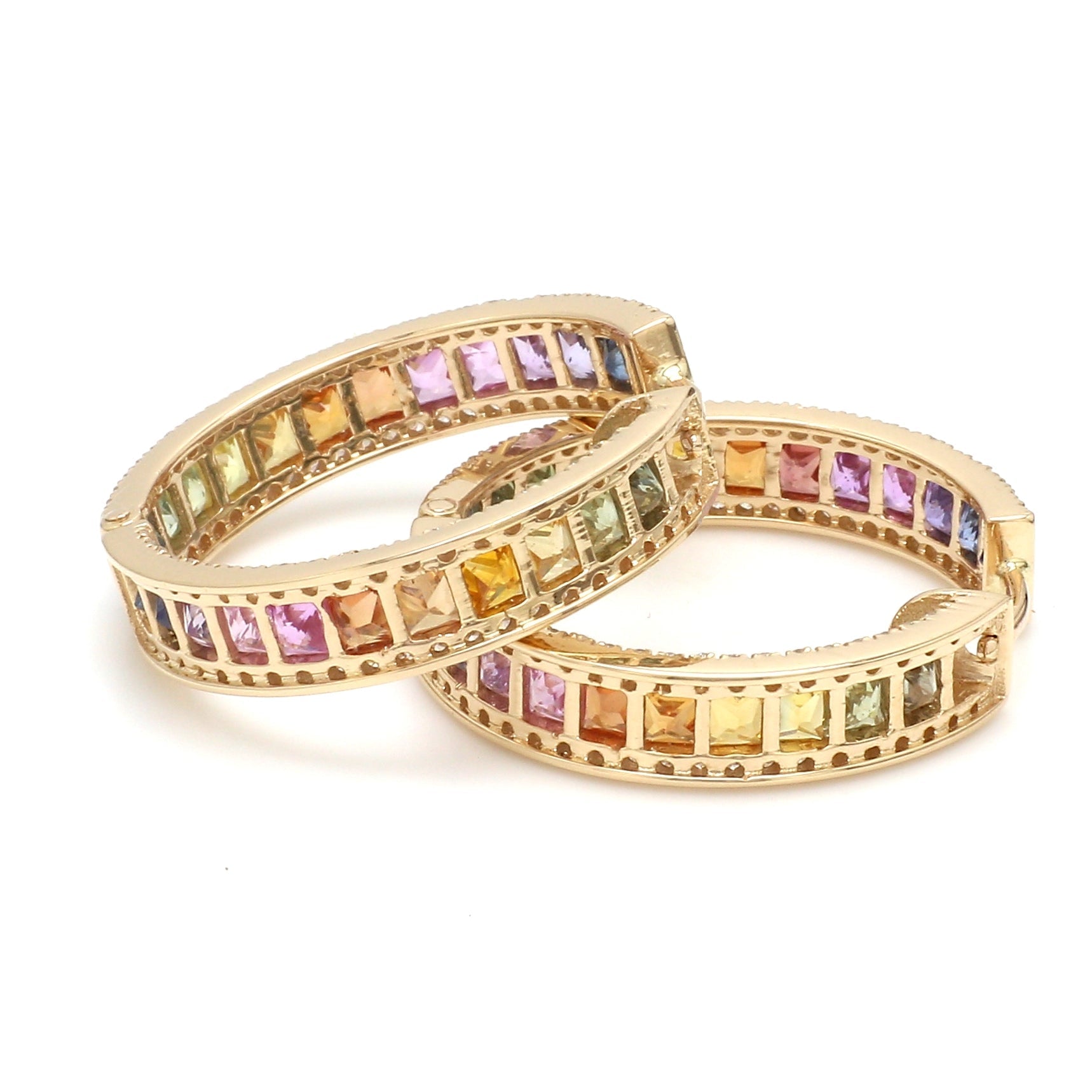 Rainbow Sapphire Princess Cut Diamond Hoops - qivii