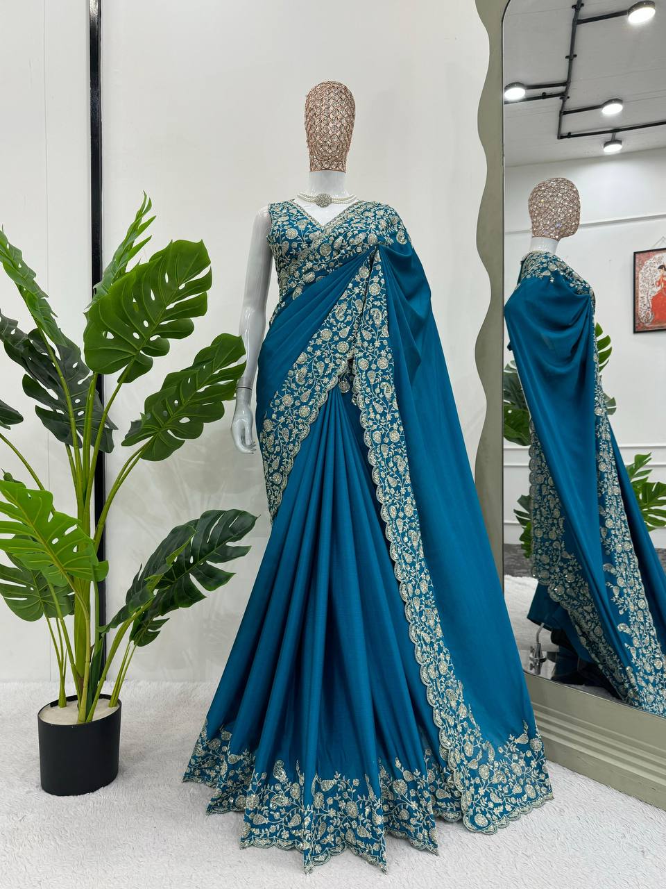 Blue Havy Chinon Thred & Sequnce work Saree - INSPIRED