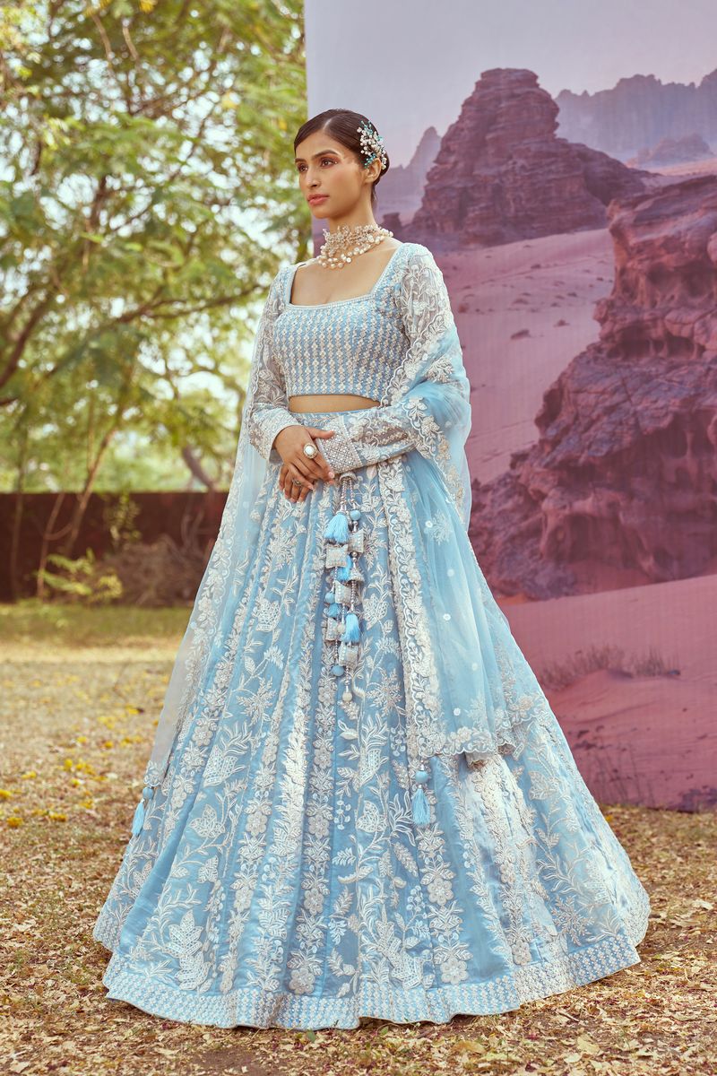  Beautiful sky blue lehenga choli with intricate sequin embroidery 