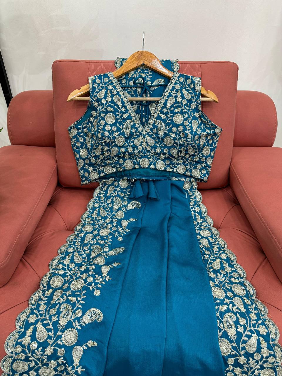 Blue Havy Chinon Thred & Sequnce work Saree - INSPIRED