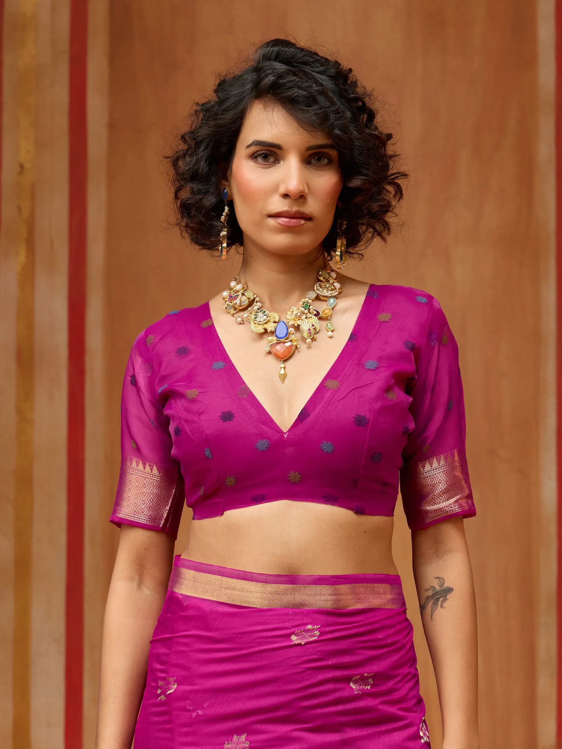 Burnt Pink Cotton Handloom Weaving Saree