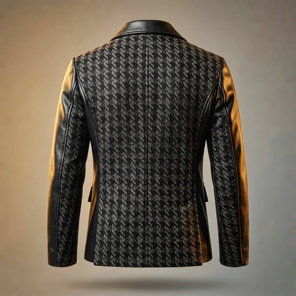 Giorgio Houndstooth Leather Blazer  - By Qivii