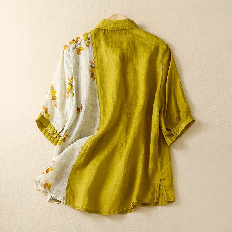 Lila Two-Tone Linen Blouse  - By Qivii