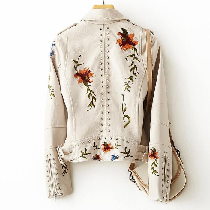 Magnolia Retro Floral Leather Jacket  - By Qivii