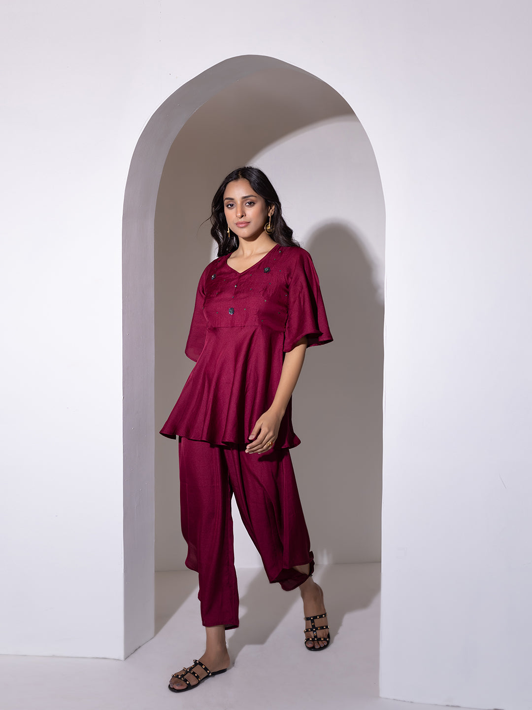 Beet Red Peplum Co-Ord Set  - By Ragavi - qivii
