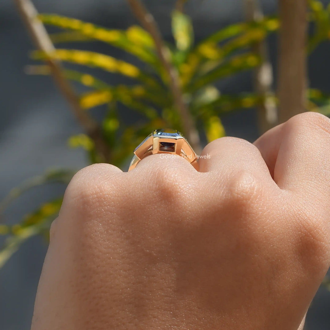 Emerald Cut Moissanite Bezel Set Ring